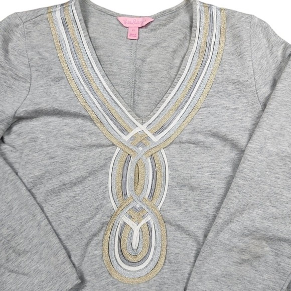 Lilly Pulitzer Knit Dress Gray Women's XS Gold Embellished V Neck Casual - Picture 3 of 8